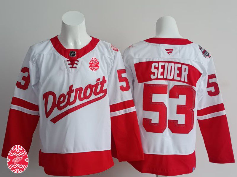 Men Detroit Red Wings #53 Seider White 2025 Fanatics Home Premium NHL Jersey style 3